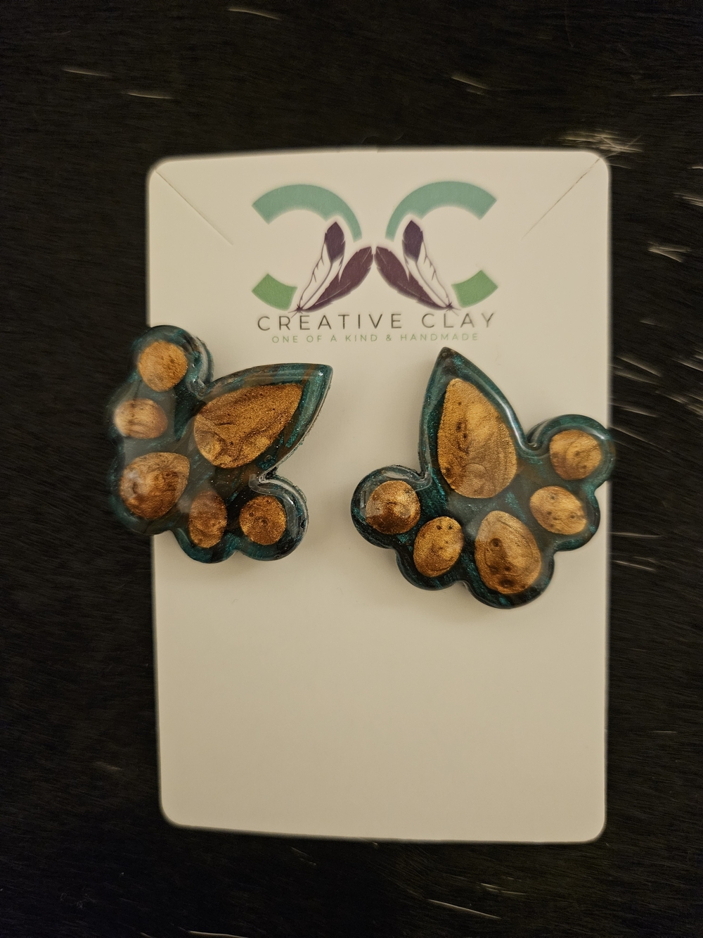Green And Gold Clay Earrings
